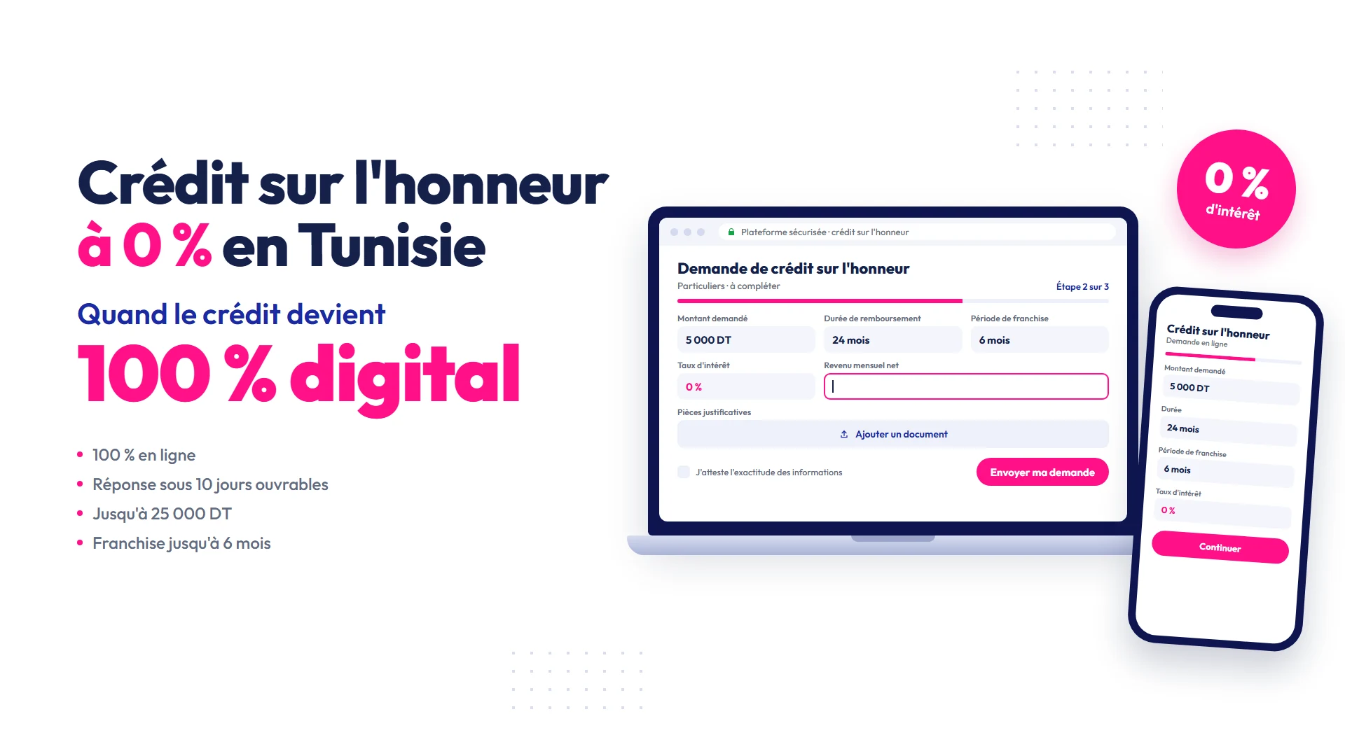 Crédit sur l'honneur à 0 % en Tunisie : quand le crédit devient 100 % digital