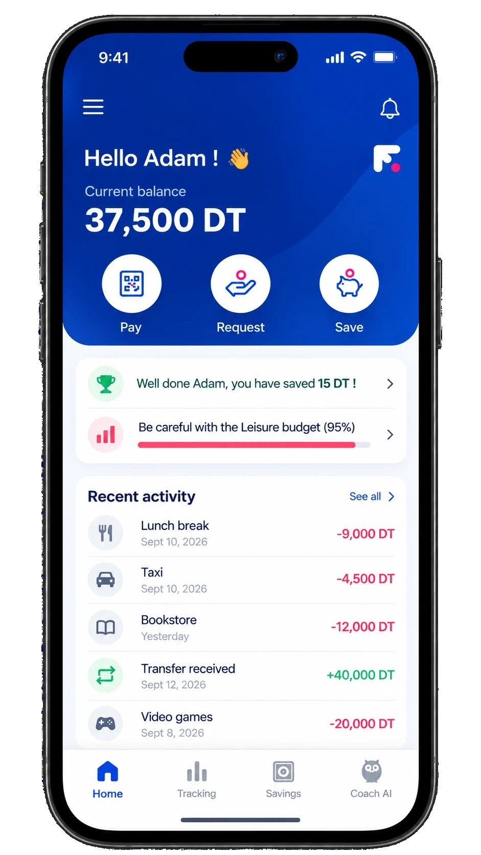 Flexee Pay app preview: balance, payments, savings, AI coach and security